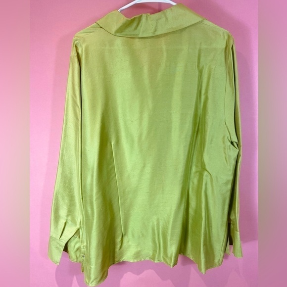 Robbie Bee vintage silk shantung button blouse Y2K chartreuse green 1X - Picture 2 of 11